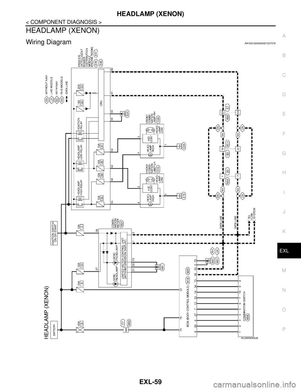 NISSAN TIIDA 2007 Service Repair Manual HEADLAMP (XENON)
EXL-59
< COMPONENT DIAGNOSIS >
C
D
E
F
G
H
I
J
K
MA
B
EXL
N
O
P
HEADLAMP (XENON)
Wiring DiagramINFOID:0000000001527578
ALLWA0044GB NISSAN TIIDA 2007 Service Repair Manual HEADLAMP (XENON)
EXL-59
< COMPONENT DIAGNOSIS >
C
D
E
F
G
H
I
J
K
MA
B
EXL
N
O
P
HEADLAMP (XENON)
Wiring DiagramINFOID:0000000001527578
ALLWA0044GB