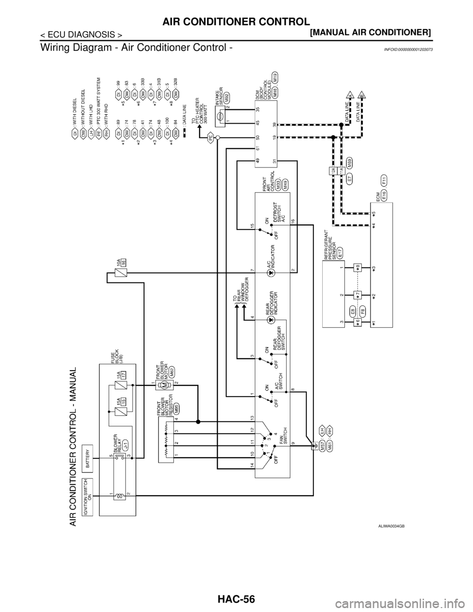 NISSAN TIIDA 2007  Service Repair Manual HAC-56
< ECU DIAGNOSIS >[MANUAL AIR CONDITIONER]
AIR CONDITIONER CONTROL
Wiring Diagram - Air Conditioner Control -
INFOID:0000000001203073
ALIWA0034GB 
