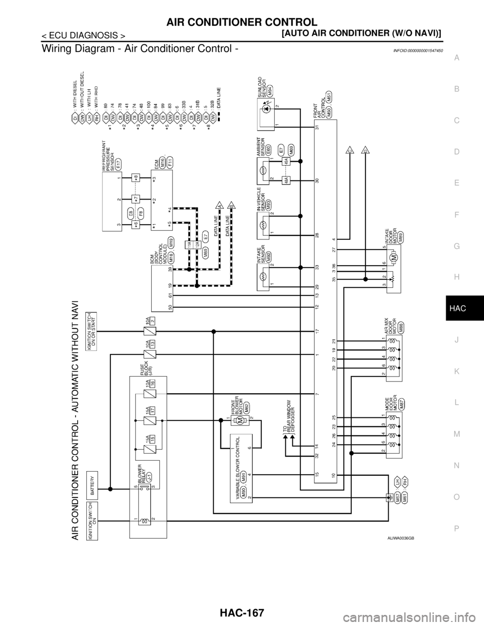 NISSAN TIIDA 2007  Service Repair Manual AIR CONDITIONER CONTROL
HAC-167
< ECU DIAGNOSIS >[AUTO AIR CONDITIONER (W/O NAVI)]
C
D
E
F
G
H
J
K
L
MA
B
HAC
N
O
P
Wiring Diagram - Air Conditioner Control -INFOID:0000000001547450
ALIWA0036GB 