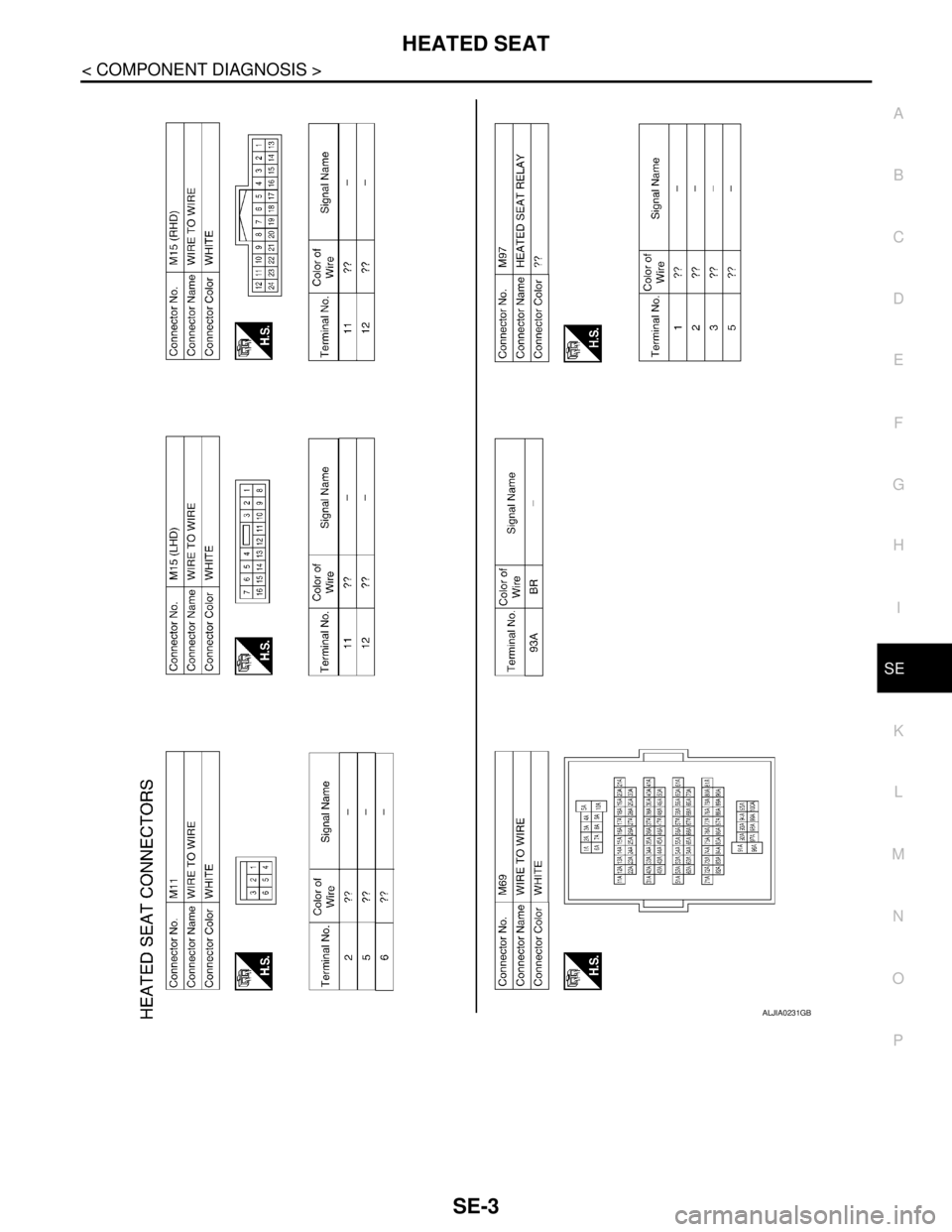 NISSAN TIIDA 2007  Service Repair Manual HEATED SEAT
SE-3
< COMPONENT DIAGNOSIS >
C
D
E
F
G
H
I
K
L
MA
B
SE
N
O
P
ALJIA0231GB 