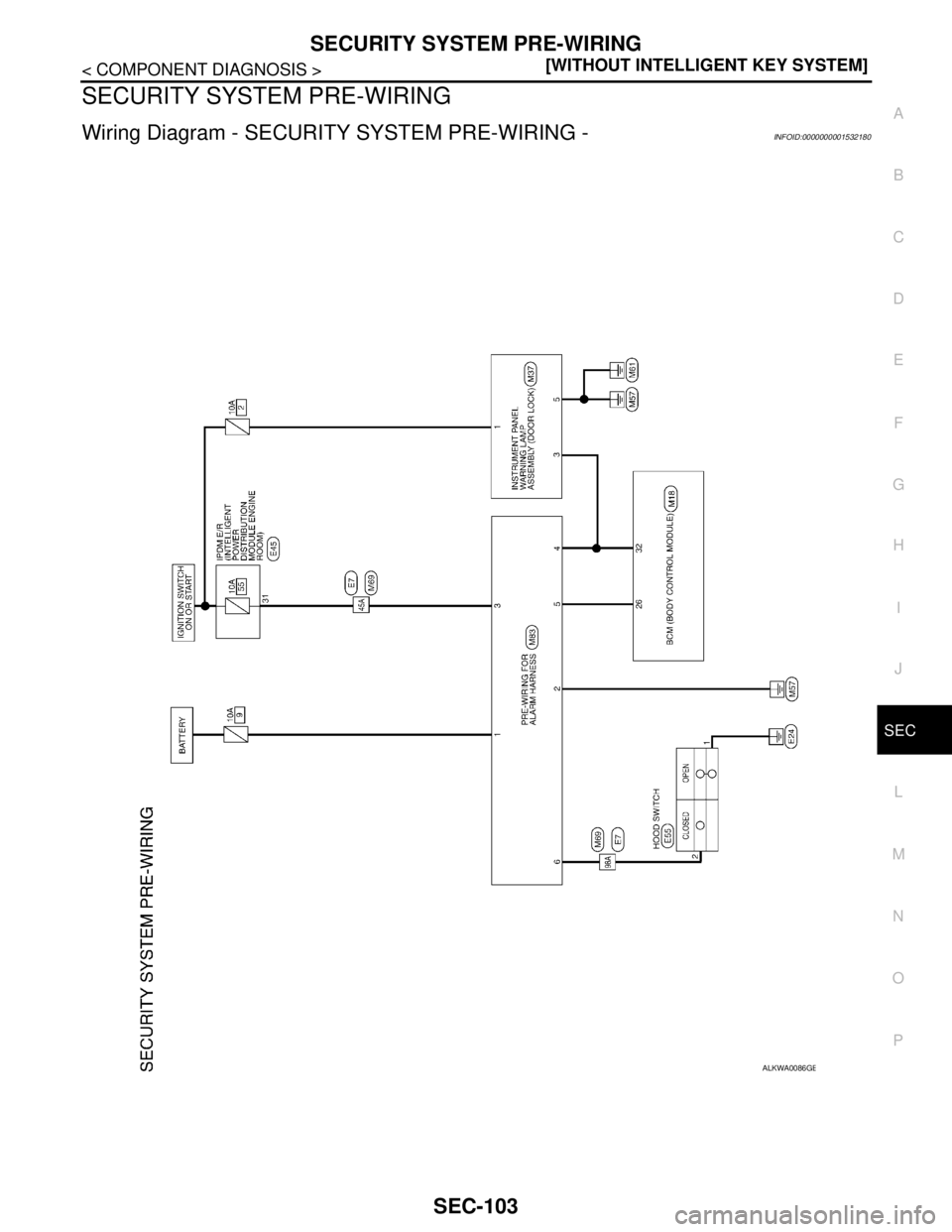NISSAN TIIDA 2007  Service Repair Manual SECURITY SYSTEM PRE-WIRING
SEC-103
< COMPONENT DIAGNOSIS >[WITHOUT INTELLIGENT KEY SYSTEM]
C
D
E
F
G
H
I
J
L
MA
B
SEC
N
O
P
SECURITY SYSTEM PRE-WIRING
Wiring Diagram - SECURITY SYSTEM PRE-WIRING -INFO