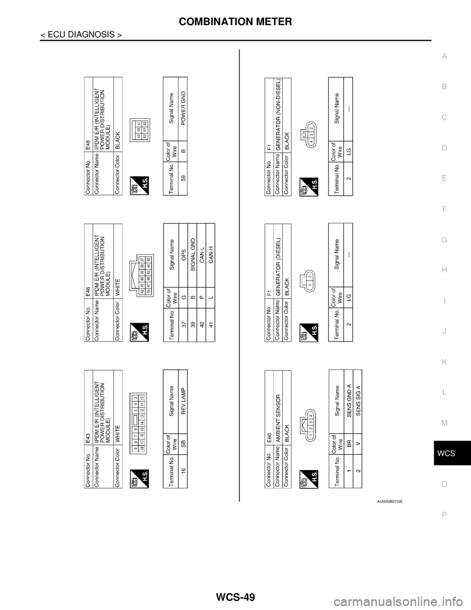 NISSAN TIIDA 2007  Service Repair Manual WCS
COMBINATION METER
WCS-49
< ECU DIAGNOSIS >
C
D
E
F
G
H
I
J
K
L
MB A
O
P
ALNIA0857GB 
