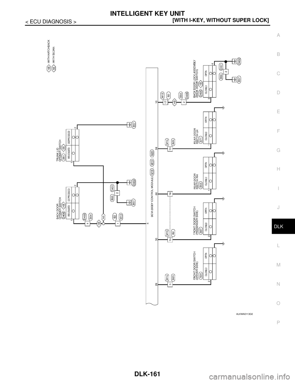 NISSAN TIIDA 2007  Service Repair Manual INTELLIGENT KEY UNIT
DLK-161
< ECU DIAGNOSIS >[WITH I-KEY, WITHOUT SUPER LOCK]
C
D
E
F
G
H
I
J
L
MA
B
DLK
N
O
P
ALKWA0113GB 