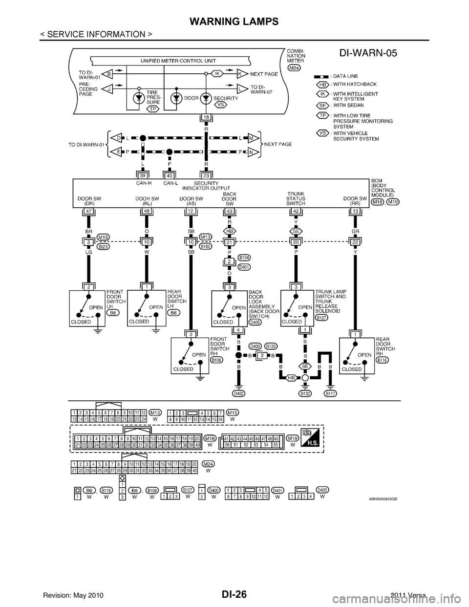 NISSAN TIIDA 2011  Service Repair Manual DI-26
< SERVICE INFORMATION >
WARNING LAMPS
ABNWA0843GB
Revision: May 20102011 Versa 