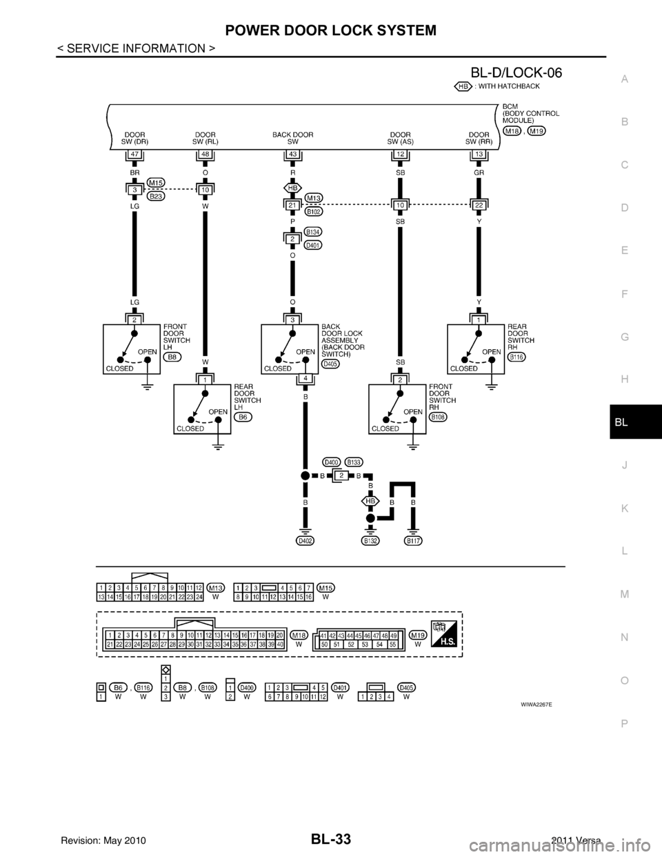 NISSAN TIIDA 2011  Service Repair Manual POWER DOOR LOCK SYSTEMBL-33
< SERVICE INFORMATION >
C
DE
F
G H
J
K L
M A
B
BL
N
O P
WIWA2267E
Revision: May 2010 2011 Versa 