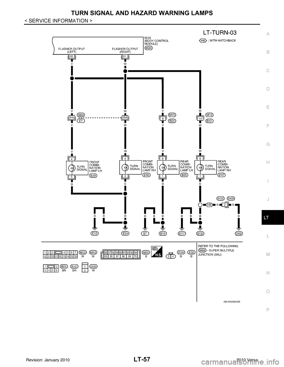 NISSAN TIIDA 2010 Service Repair Manual TURN SIGNAL AND HAZARD WARNING LAMPSLT-57
< SERVICE INFORMATION >
C
DE
F
G H
I
J
L
M A
B
LT
N
O P
ABLWA0664GB
Revision: January 20102010 Versa NISSAN TIIDA 2010 Service Repair Manual TURN SIGNAL AND HAZARD WARNING LAMPSLT-57
< SERVICE INFORMATION >
C
DE
F
G H
I
J
L
M A
B
LT
N
O P
ABLWA0664GB
Revision: January 20102010 Versa