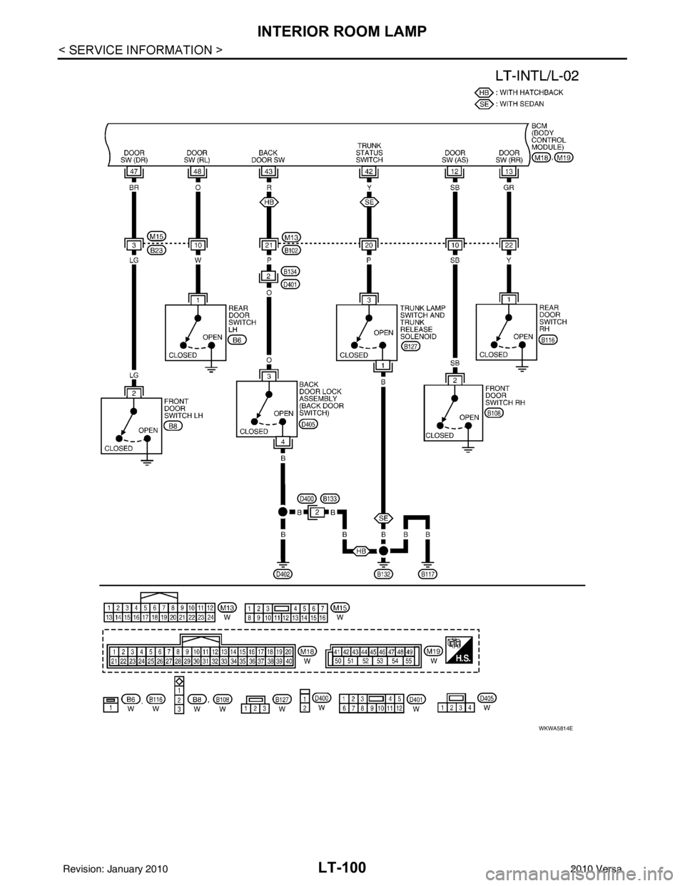 NISSAN TIIDA 2010  Service Repair Manual LT-100
< SERVICE INFORMATION >
INTERIOR ROOM LAMP
WKWA5814E
Revision: January 20102010 Versa 