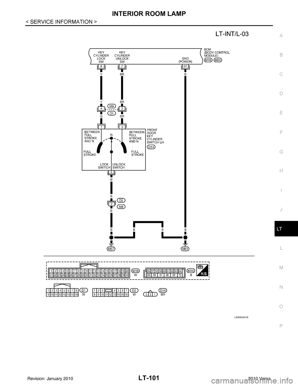 NISSAN TIIDA 2010  Service Repair Manual INTERIOR ROOM LAMPLT-101
< SERVICE INFORMATION >
C
DE
F
G H
I
J
L
M A
B
LT
N
O P
LKWA0341E
Revision: January 20102010 Versa 