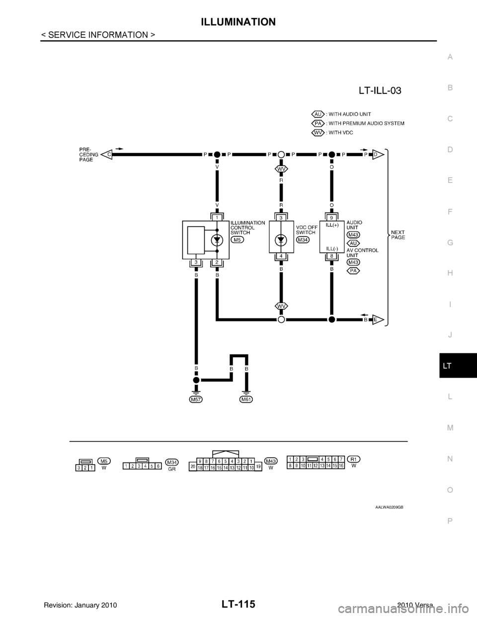 NISSAN TIIDA 2010  Service Repair Manual ILLUMINATIONLT-115
< SERVICE INFORMATION >
C
DE
F
G H
I
J
L
M A
B
LT
N
O P
AALWA0209GB
Revision: January 20102010 Versa 