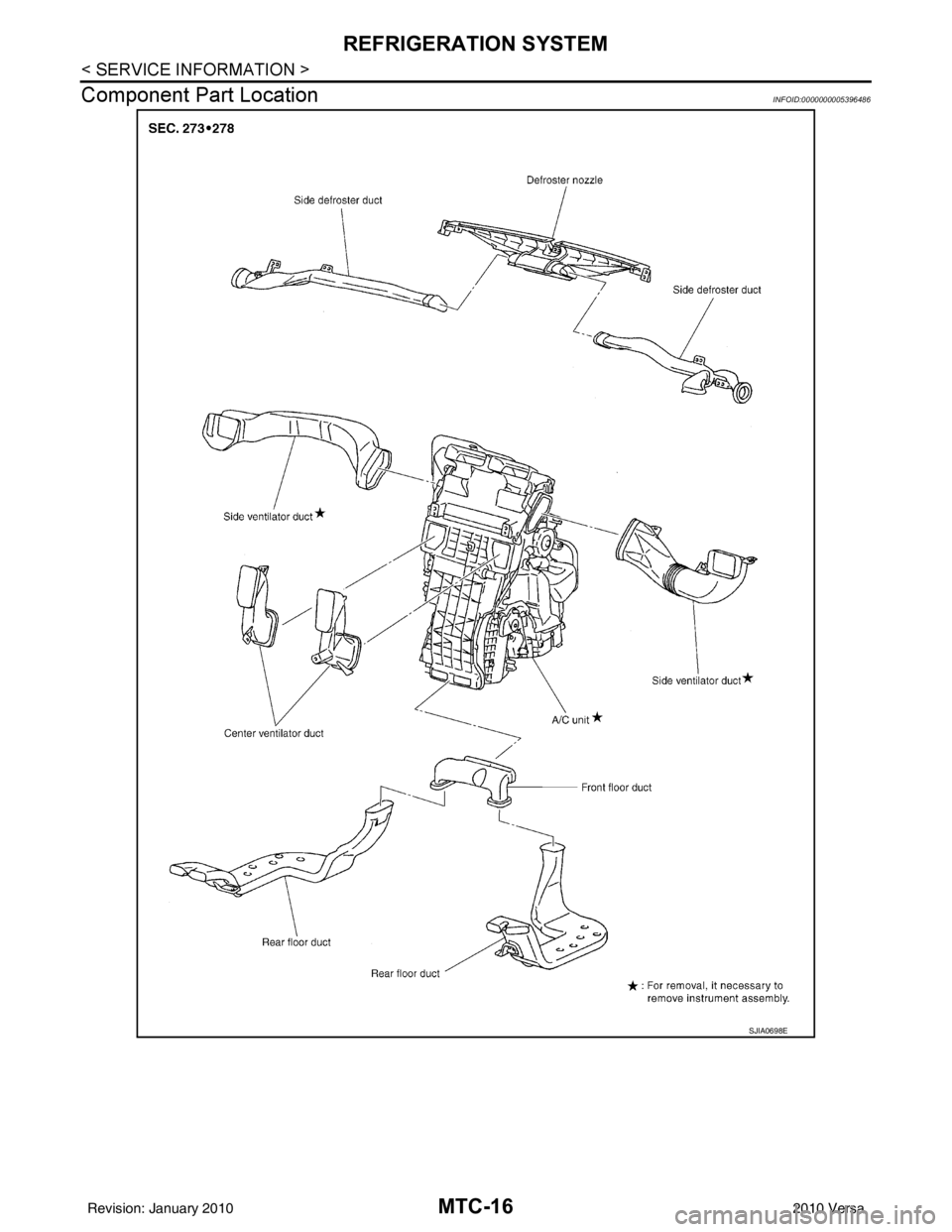 NISSAN TIIDA 2010 Service Repair Manual MTC-16
< SERVICE INFORMATION >
REFRIGERATION SYSTEM
Component Part Location
INFOID:0000000005396486
SJIA0698E
Revision: January 20102010 Versa NISSAN TIIDA 2010 Service Repair Manual MTC-16
< SERVICE INFORMATION >
REFRIGERATION SYSTEM
Component Part Location
INFOID:0000000005396486
SJIA0698E
Revision: January 20102010 Versa