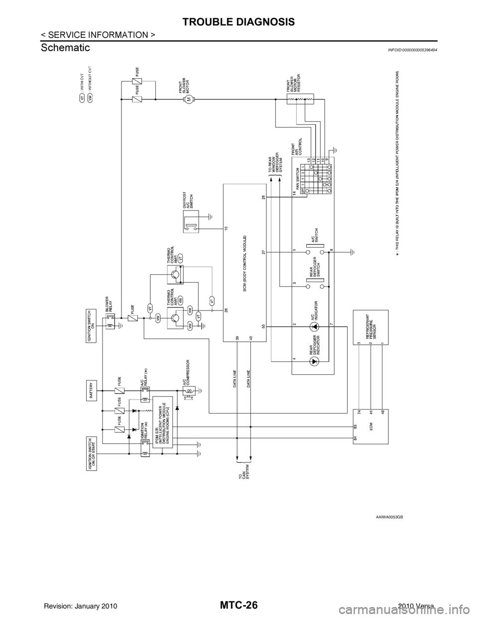 NISSAN TIIDA 2010  Service Repair Manual MTC-26
< SERVICE INFORMATION >
TROUBLE DIAGNOSIS
Schematic
INFOID:0000000005396494
AAIWA0053GB
Revision: January 20102010 Versa 