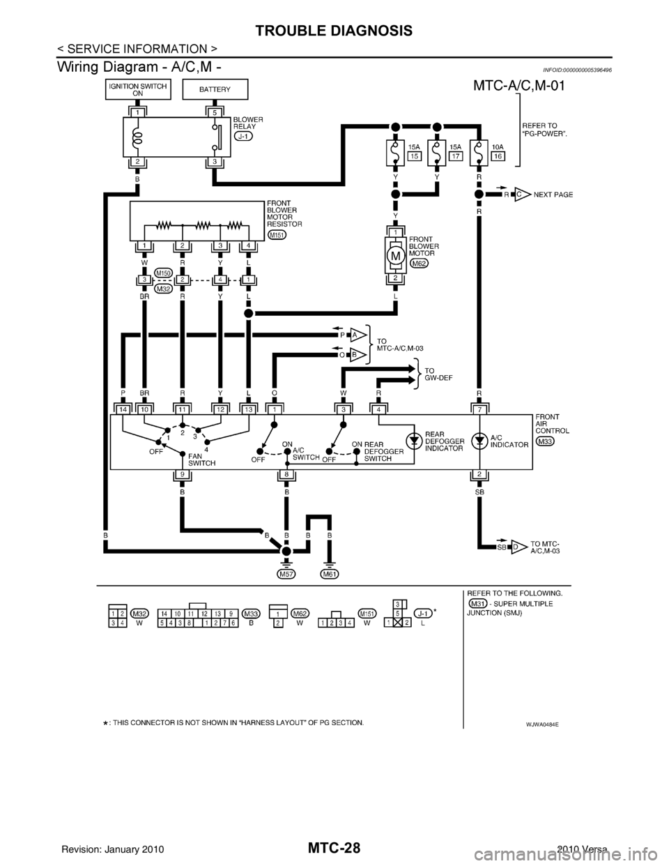 NISSAN TIIDA 2010  Service Repair Manual MTC-28
< SERVICE INFORMATION >
TROUBLE DIAGNOSIS
Wiring Diagram - A/C,M -
INFOID:0000000005396496
WJWA0484E
Revision: January 20102010 Versa 