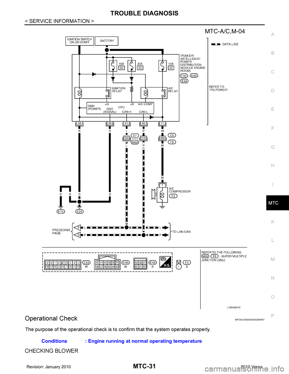 NISSAN TIIDA 2010  Service Repair Manual TROUBLE DIAGNOSISMTC-31
< SERVICE INFORMATION >
C
DE
F
G H
I
K L
M A
B
MTC
N
O P
Operational CheckINFOID:0000000005396497
The purpose of the operational check is to  confirm that the system operates p