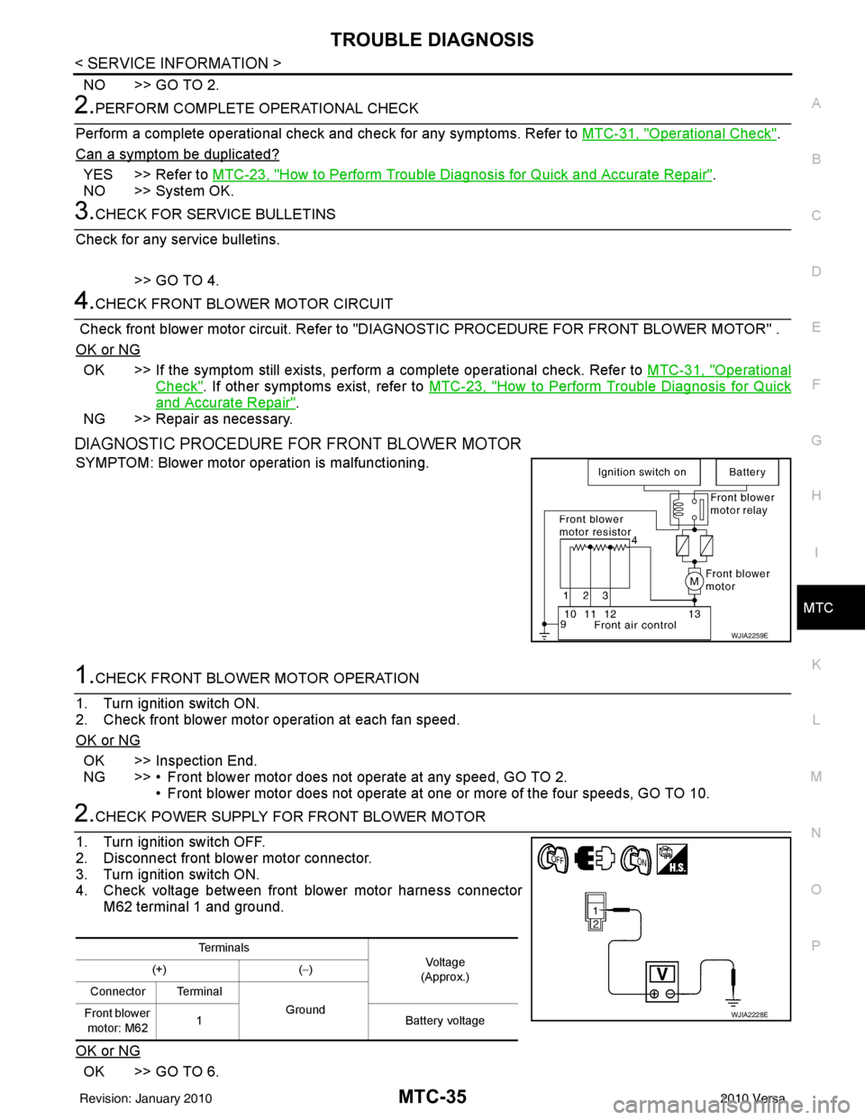 NISSAN TIIDA 2010 Service Repair Manual TROUBLE DIAGNOSISMTC-35
< SERVICE INFORMATION >
C
DE
F
G H
I
K L
M A
B
MTC
N
O P
NO >> GO TO 2.
2.PERFORM COMPLETE OPERATIONAL CHECK
Perform a complete operational check and check for any symptoms. Re NISSAN TIIDA 2010 Service Repair Manual TROUBLE DIAGNOSISMTC-35
< SERVICE INFORMATION >
C
DE
F
G H
I
K L
M A
B
MTC
N
O P
NO >> GO TO 2.
2.PERFORM COMPLETE OPERATIONAL CHECK
Perform a complete operational check and check for any symptoms. Re