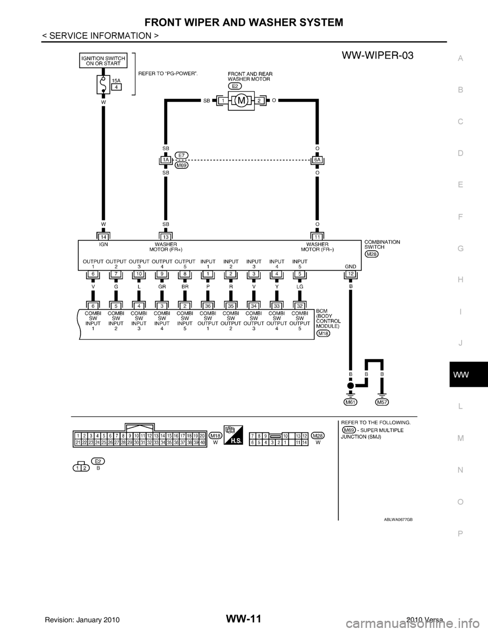 NISSAN TIIDA 2010 Service Repair Manual FRONT WIPER AND WASHER SYSTEMWW-11
< SERVICE INFORMATION >
C
DE
F
G H
I
J
L
M A
B
WW
N
O P
ABLWA0677GB
Revision: January 20102010 Versa NISSAN TIIDA 2010 Service Repair Manual FRONT WIPER AND WASHER SYSTEMWW-11
< SERVICE INFORMATION >
C
DE
F
G H
I
J
L
M A
B
WW
N
O P
ABLWA0677GB
Revision: January 20102010 Versa