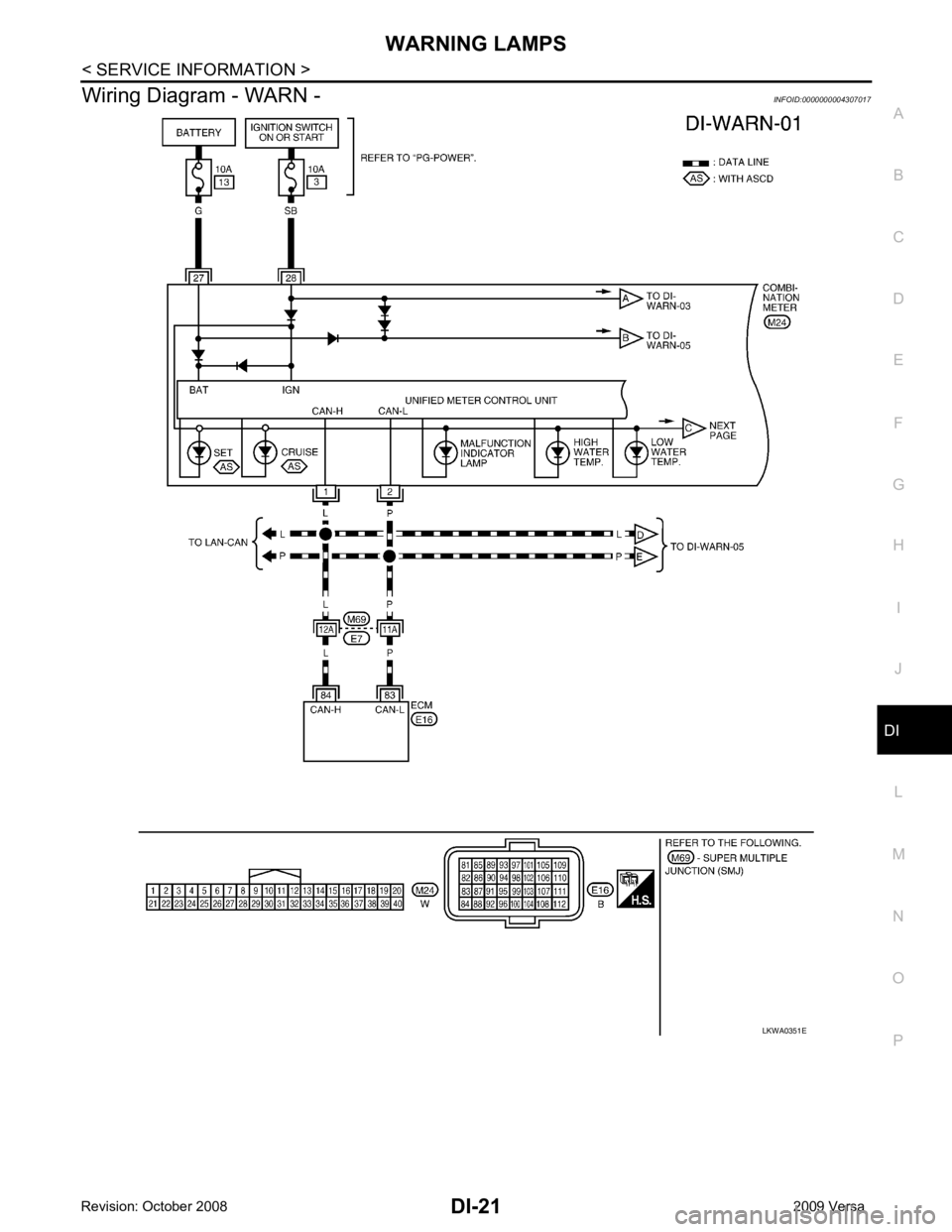 NISSAN TIIDA 2009  Service Repair Manual DI
N
O P
Wiring Diagram - WARN -
INFOID:0000000004307017 