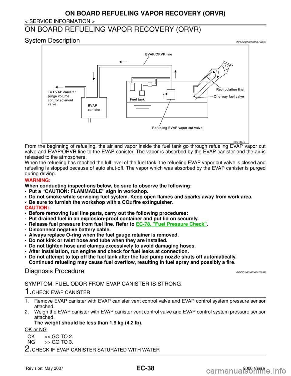 NISSAN TIIDA 2008 Service Manual PDF EC-38
< SERVICE INFORMATION >
ON BOARD REFUELING VAPOR RECOVERY (ORVR)
ON BOARD REFUELING VAPOR RECOVERY (ORVR)
System DescriptionINFOID:0000000001702567
From the beginning of refueling, the air and v NISSAN TIIDA 2008 Service Manual PDF EC-38
< SERVICE INFORMATION >
ON BOARD REFUELING VAPOR RECOVERY (ORVR)
ON BOARD REFUELING VAPOR RECOVERY (ORVR)
System DescriptionINFOID:0000000001702567
From the beginning of refueling, the air and v