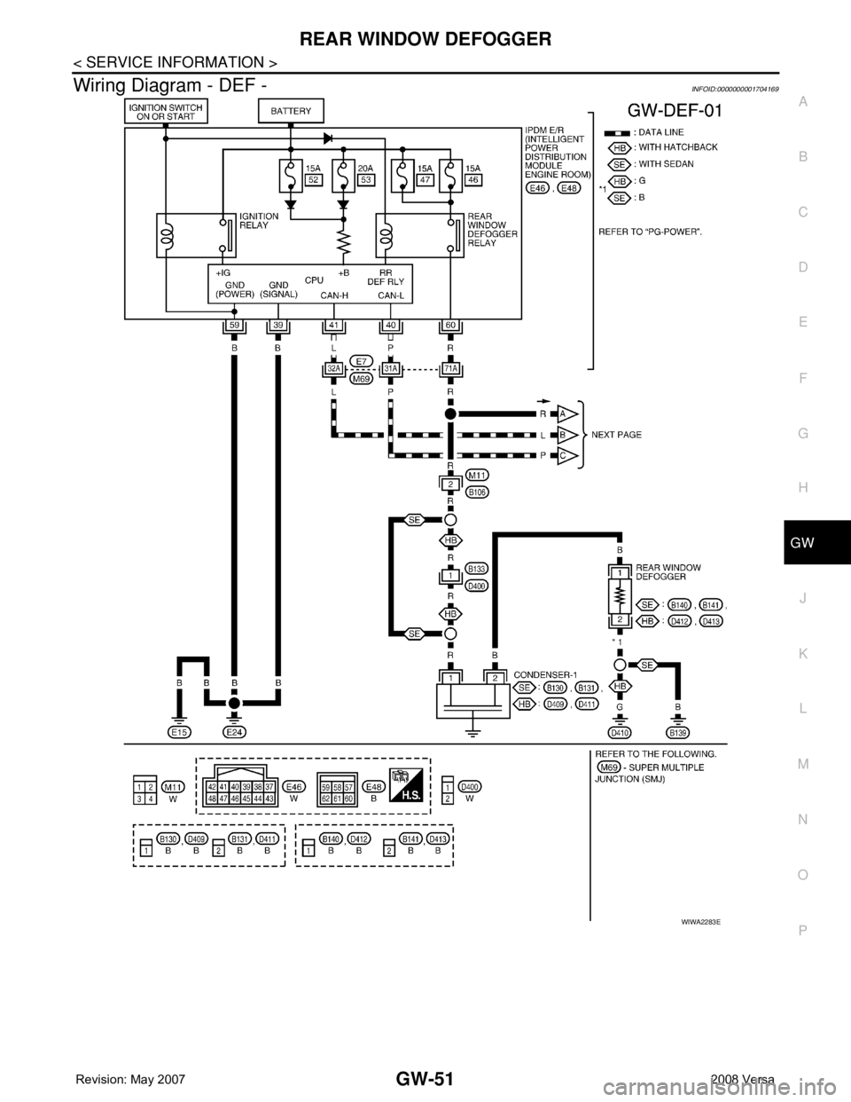 NISSAN TIIDA 2008 Service Repair Manual REAR WINDOW DEFOGGER
GW-51
< SERVICE INFORMATION >
C
D
E
F
G
H
J
K
L
MA
B
GW
N
O
P
Wiring Diagram - DEF -INFOID:0000000001704169
WIWA2283E NISSAN TIIDA 2008 Service Repair Manual REAR WINDOW DEFOGGER
GW-51
< SERVICE INFORMATION >
C
D
E
F
G
H
J
K
L
MA
B
GW
N
O
P
Wiring Diagram - DEF -INFOID:0000000001704169
WIWA2283E