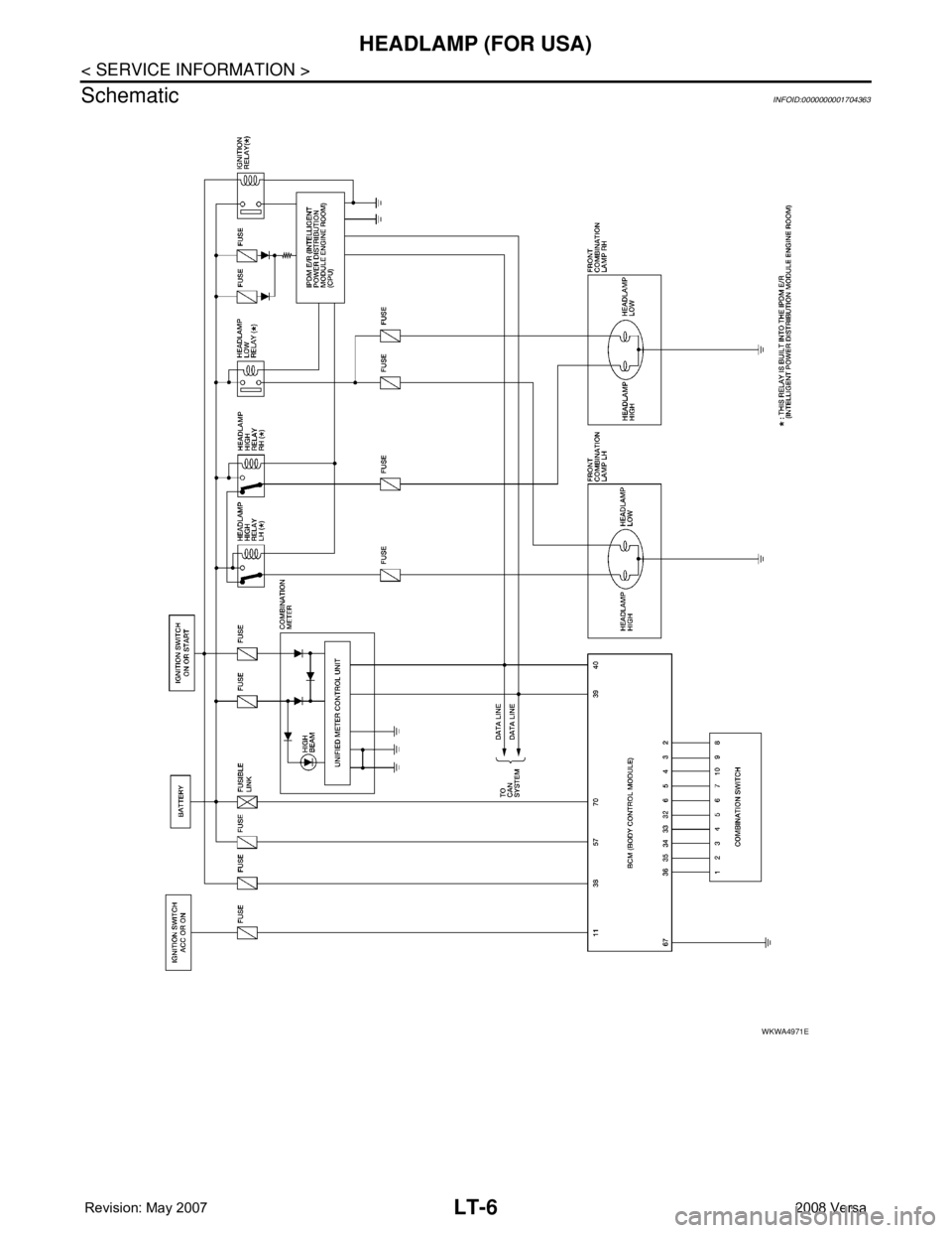 NISSAN TIIDA 2008  Service Repair Manual LT-6
< SERVICE INFORMATION >
HEADLAMP (FOR USA)
Schematic
INFOID:0000000001704363
WKWA4971E 