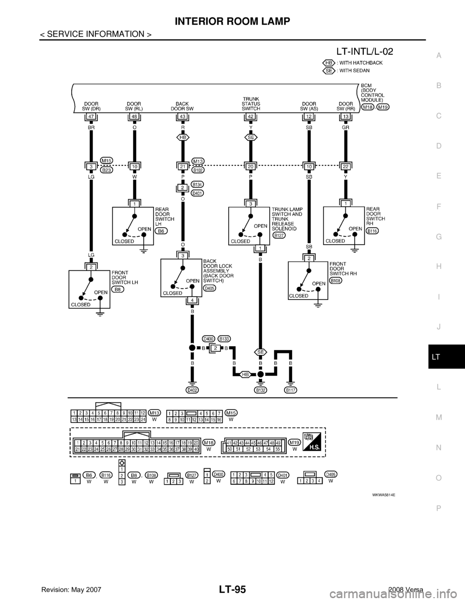 NISSAN TIIDA 2008  Service Repair Manual INTERIOR ROOM LAMP
LT-95
< SERVICE INFORMATION >
C
D
E
F
G
H
I
J
L
MA
B
LT
N
O
P
WKWA5814E 