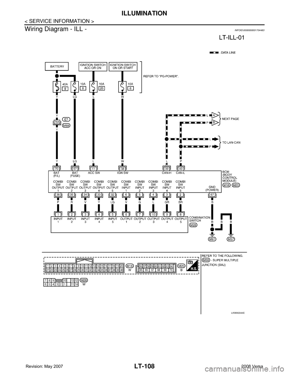 NISSAN TIIDA 2008  Service Repair Manual LT-108
< SERVICE INFORMATION >
ILLUMINATION
Wiring Diagram - ILL -
INFOID:0000000001704483
LKWA0344E 