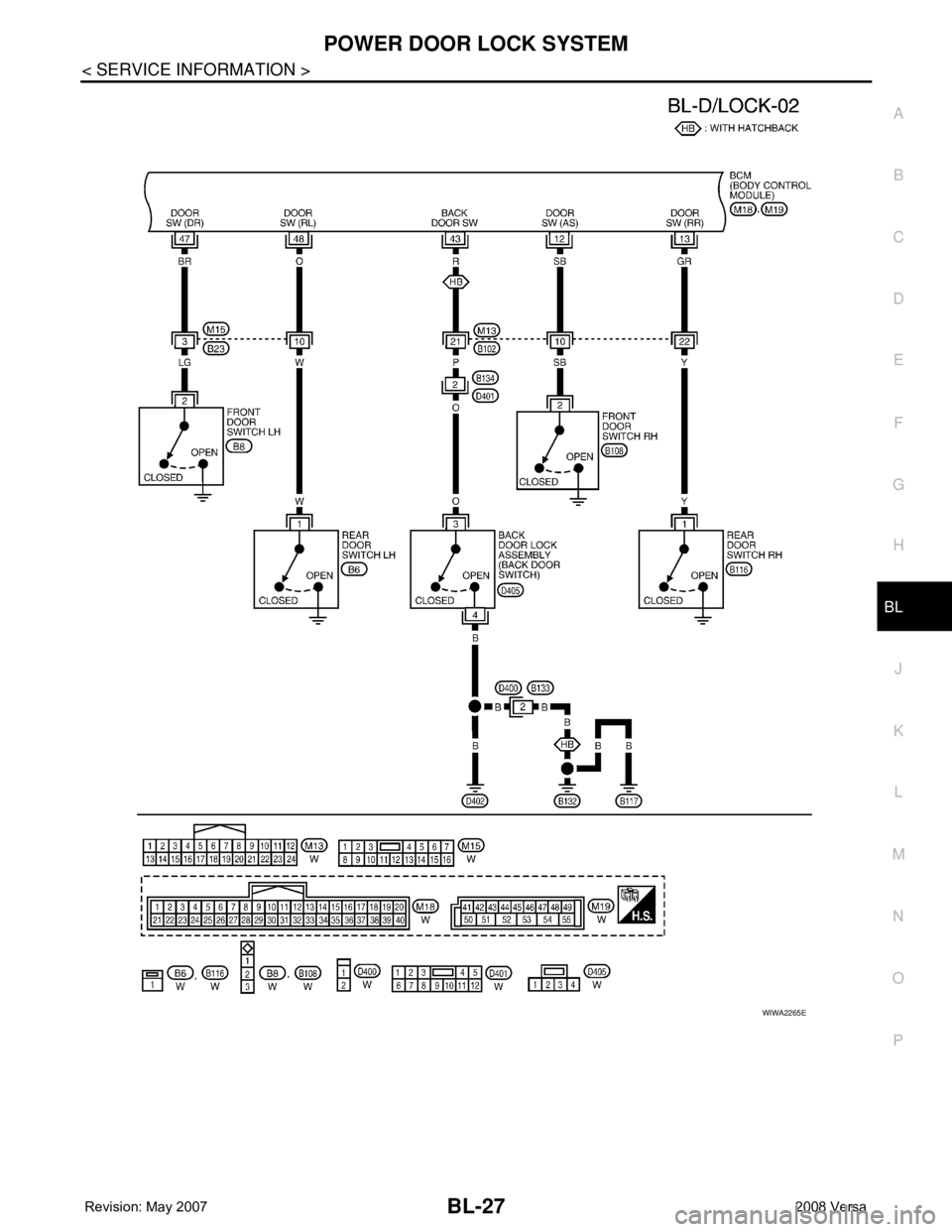 NISSAN TIIDA 2008  Service Repair Manual POWER DOOR LOCK SYSTEM
BL-27
< SERVICE INFORMATION >
C
D
E
F
G
H
J
K
L
MA
B
BL
N
O
P
WIWA2265E 