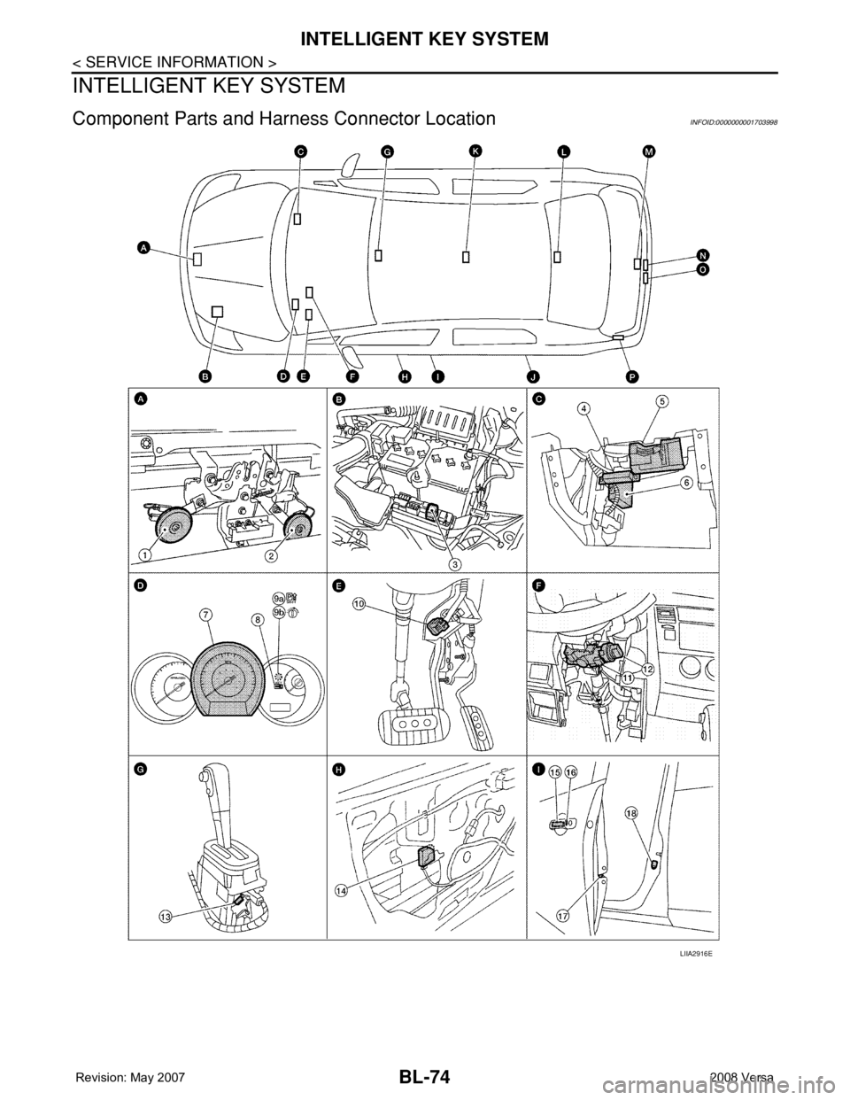 NISSAN TIIDA 2008 Service Repair Manual BL-74
< SERVICE INFORMATION >
INTELLIGENT KEY SYSTEM
INTELLIGENT KEY SYSTEM
Component Parts and Harness Connector LocationINFOID:0000000001703998
LIIA2916E NISSAN TIIDA 2008 Service Repair Manual BL-74
< SERVICE INFORMATION >
INTELLIGENT KEY SYSTEM
INTELLIGENT KEY SYSTEM
Component Parts and Harness Connector LocationINFOID:0000000001703998
LIIA2916E