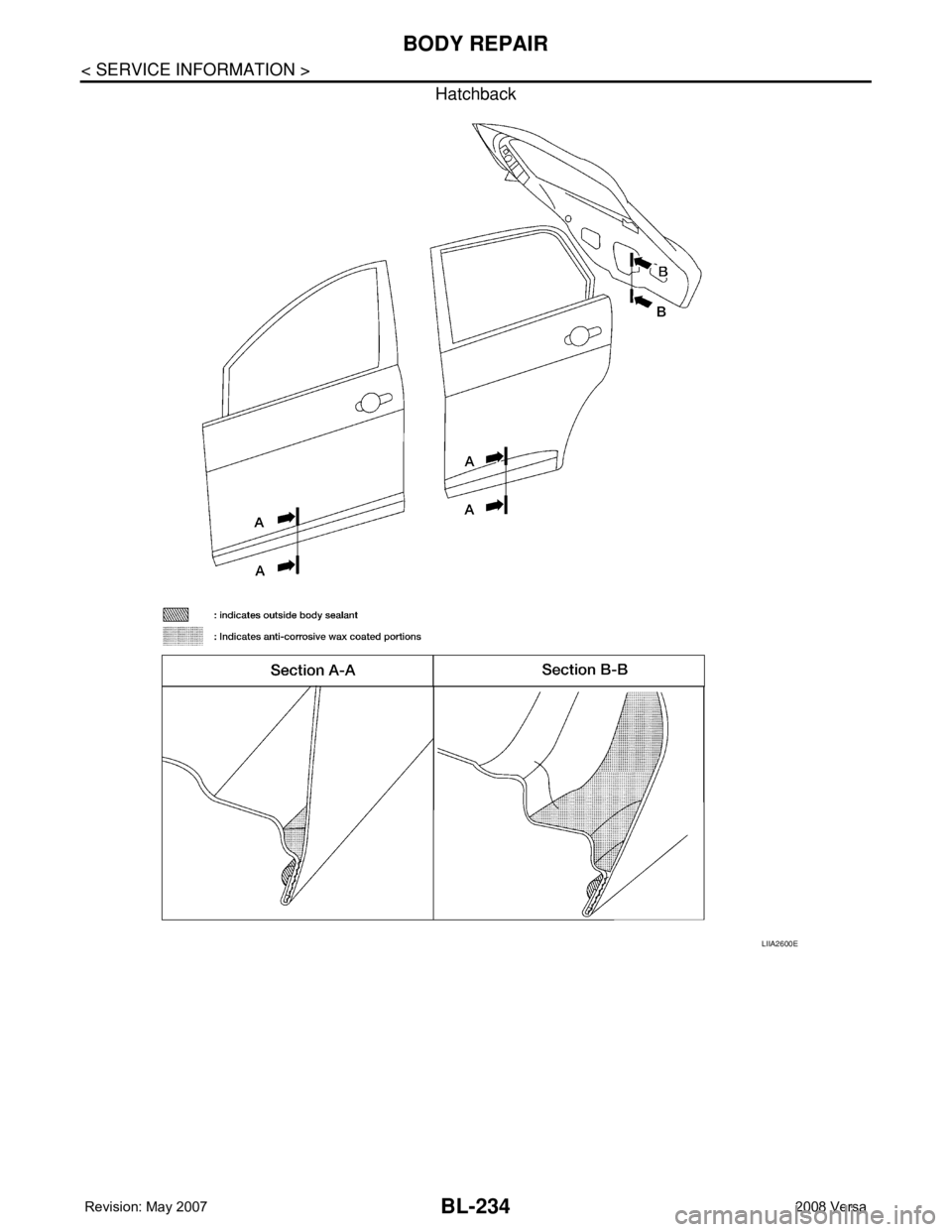 NISSAN TIIDA 2008 Service Repair Manual BL-234
< SERVICE INFORMATION >
BODY REPAIR
Hatchback
LIIA2600E NISSAN TIIDA 2008 Service Repair Manual BL-234
< SERVICE INFORMATION >
BODY REPAIR
Hatchback
LIIA2600E