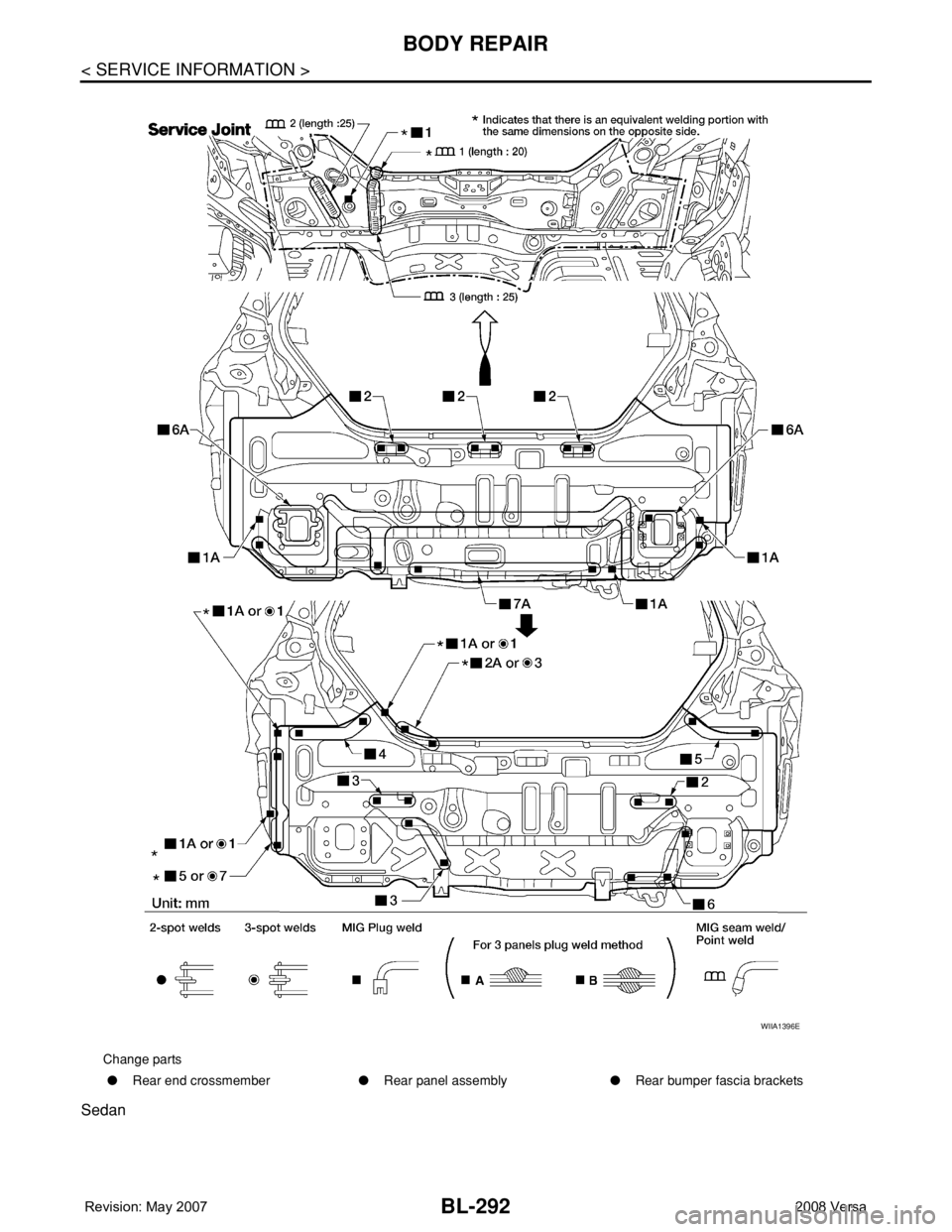 NISSAN TIIDA 2008 Service Repair Manual BL-292
< SERVICE INFORMATION >
BODY REPAIR
Sedan
Change parts
●Rear end crossmember●Rear panel assembly●Rear bumper fascia brackets
WIIA1396E NISSAN TIIDA 2008 Service Repair Manual BL-292
< SERVICE INFORMATION >
BODY REPAIR
Sedan
Change parts
●Rear end crossmember●Rear panel assembly●Rear bumper fascia brackets
WIIA1396E