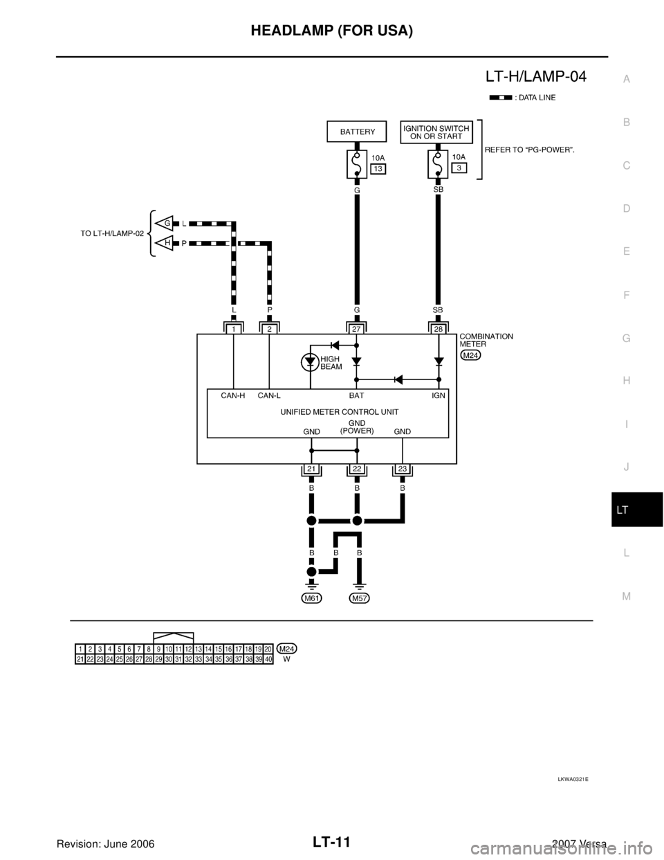 NISSAN TIIDA 2007  Service Repair Manual HEADLAMP (FOR USA)
LT-11
C
D
E
F
G
H
I
J
L
MA
B
LT
Revision: June 20062007 Versa
LKWA0321E 