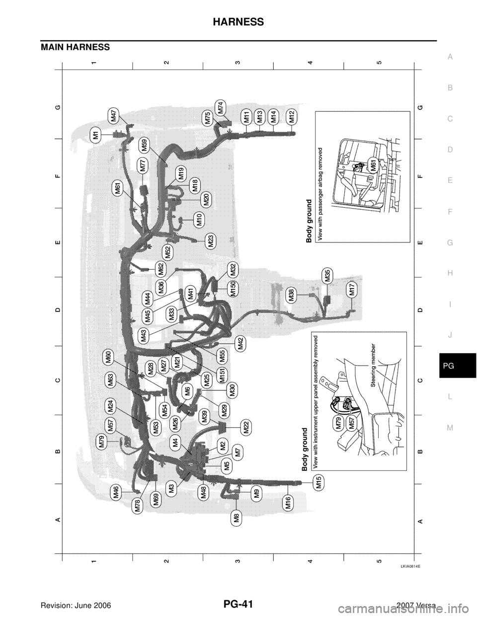NISSAN VERSA 2006  Workshop  Service Repair Manual HARNESS
PG-41
C
D
E
F
G
H
I
J
L
MA
B
PG
Revision: June 20062007 Versa
MAIN HARNESS
LKIA0814E 