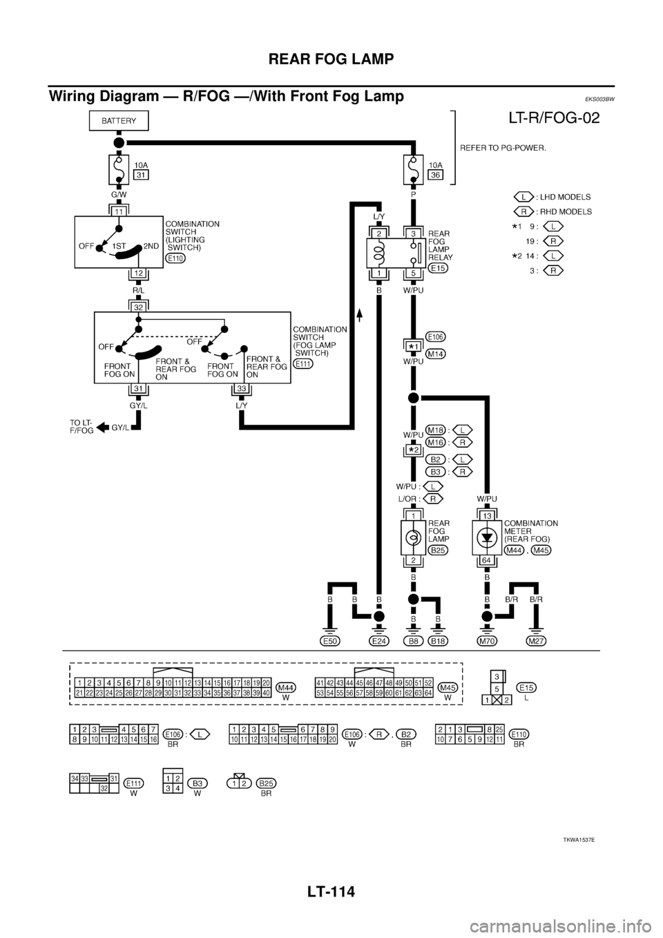 NISSAN X-TRAIL 2005  Service Repair Manual LT-114
REAR FOG LAMP
 
Wiring Diagram — R/FOG —/With Front Fog LampEKS003BW
TKWA1537E 