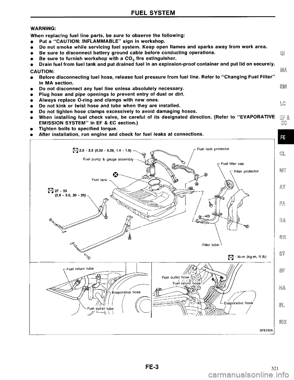 NISSAN MAXIMA 1994 A32 / 4.G Accelerator Control, Fuel And Exhaust System 521 