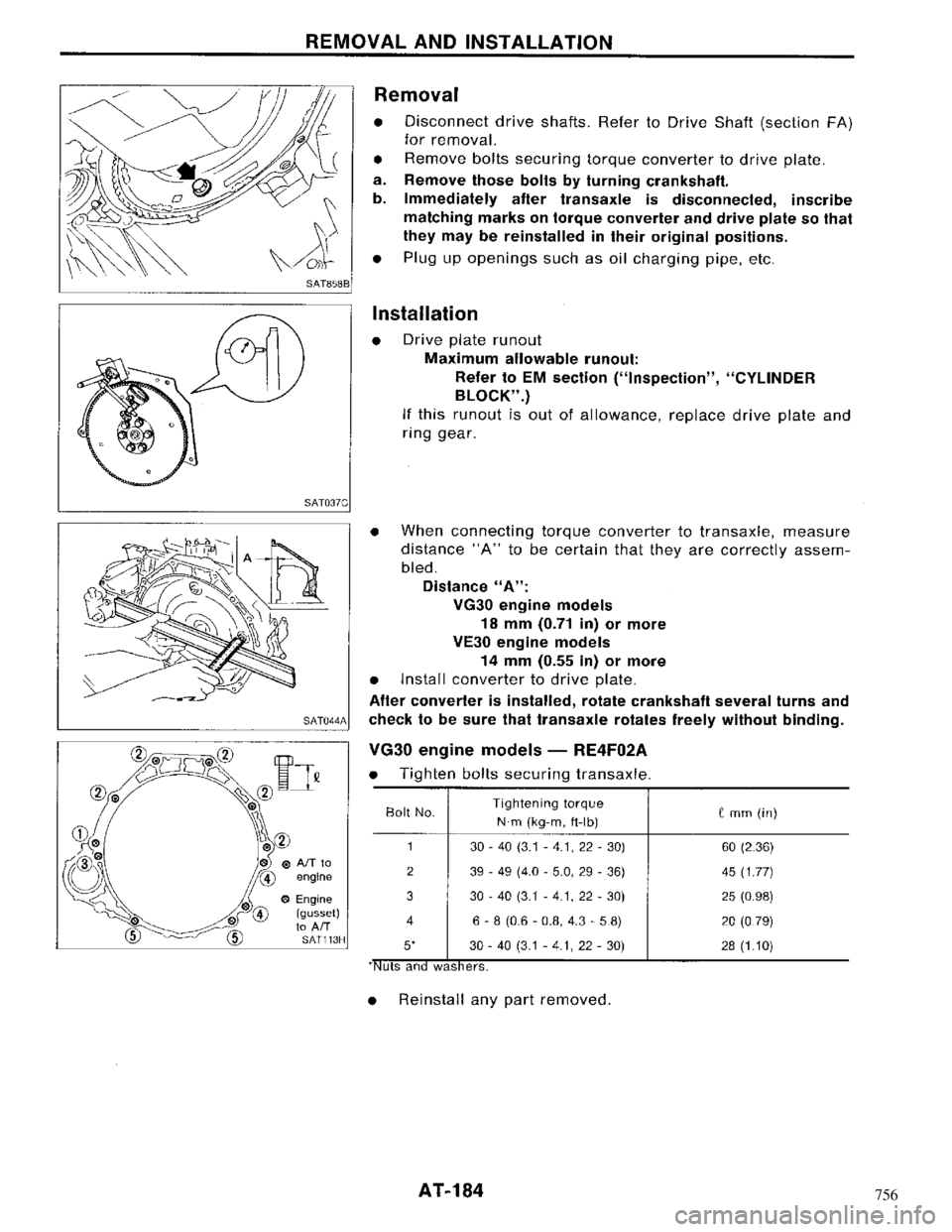 NISSAN MAXIMA 1994 A32 / 4.G Automatic Transaxle Workshop Manual 756 NISSAN MAXIMA 1994 A32 / 4.G Automatic Transaxle Workshop Manual 756