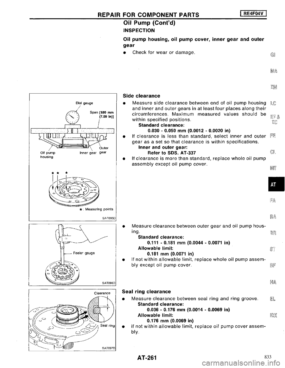 NISSAN MAXIMA 1994 A32 / 4.G Automatic Transaxle Workshop Manual 833 