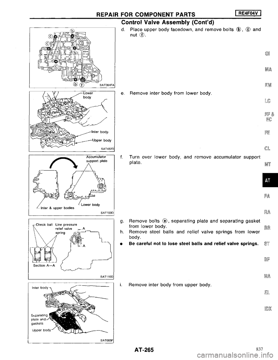 NISSAN MAXIMA 1994 A32 / 4.G Automatic Transaxle Workshop Manual 837 