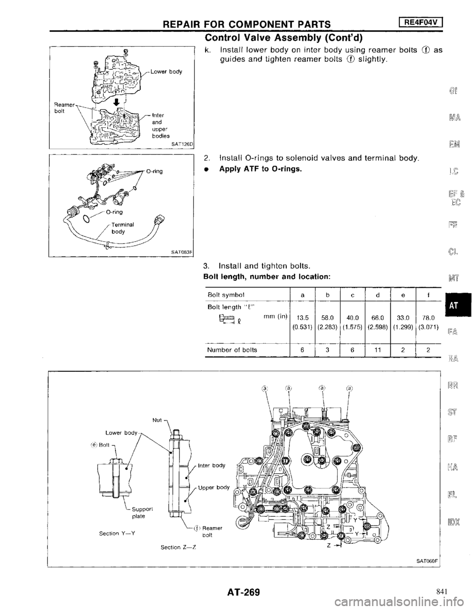 NISSAN MAXIMA 1994 A32 / 4.G Automatic Transaxle Workshop Manual 841 