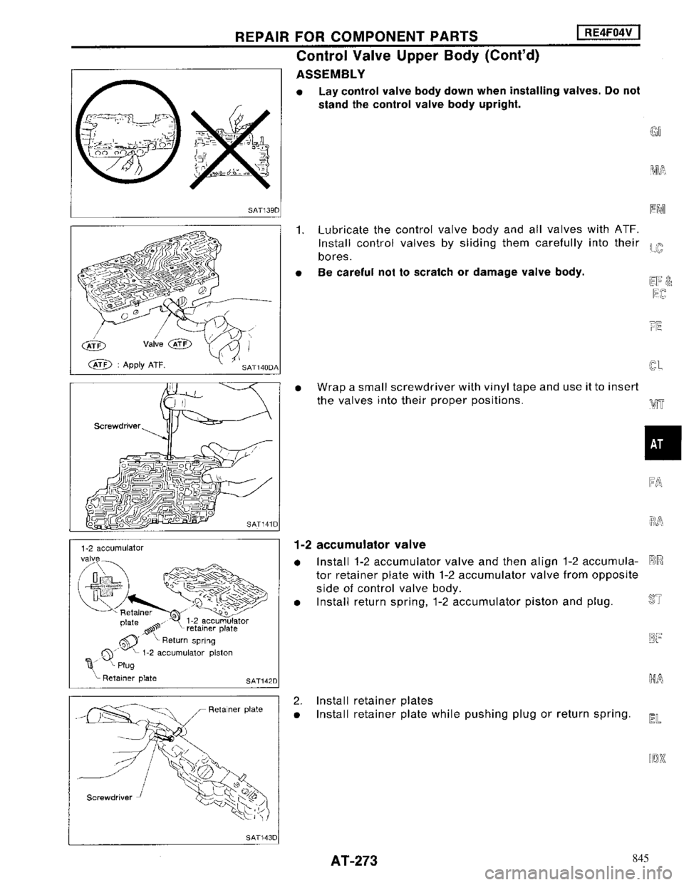 NISSAN MAXIMA 1994 A32 / 4.G Automatic Transaxle Workshop Manual 845 