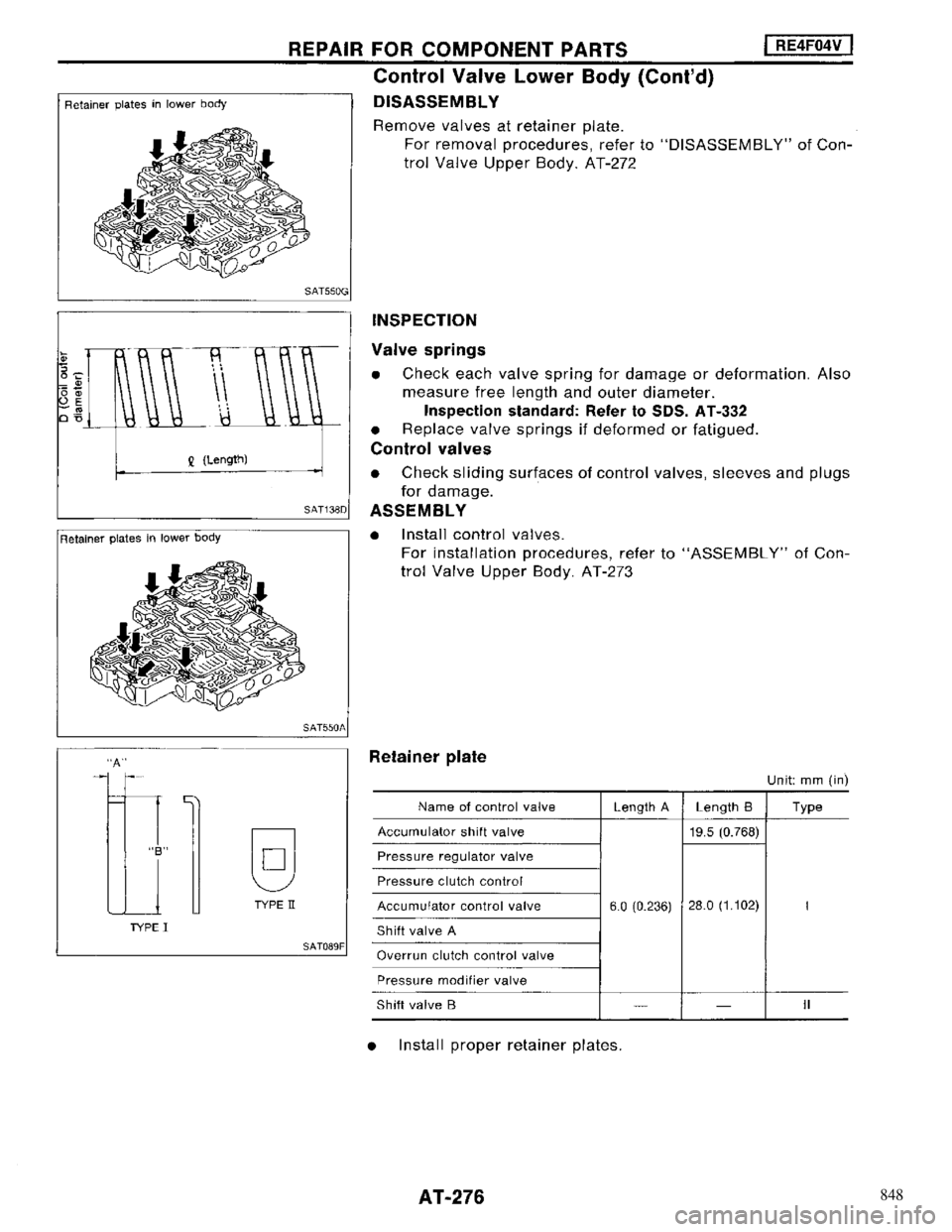 NISSAN MAXIMA 1994 A32 / 4.G Automatic Transaxle Workshop Manual 848 