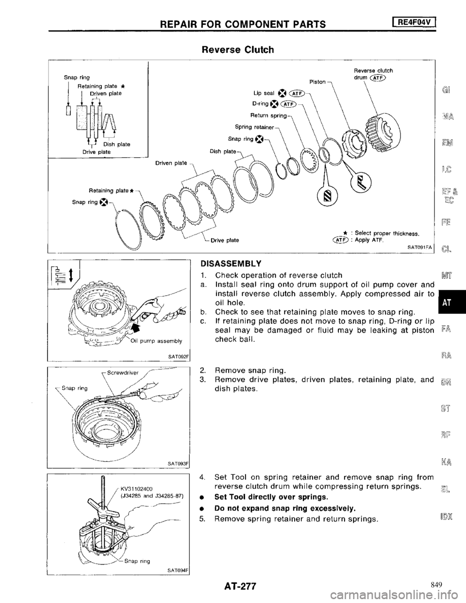 NISSAN MAXIMA 1994 A32 / 4.G Automatic Transaxle Workshop Manual 849 