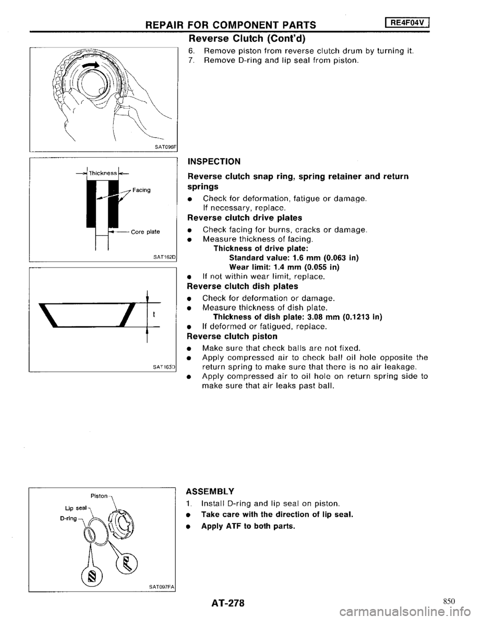 NISSAN MAXIMA 1994 A32 / 4.G Automatic Transaxle Workshop Manual 850 