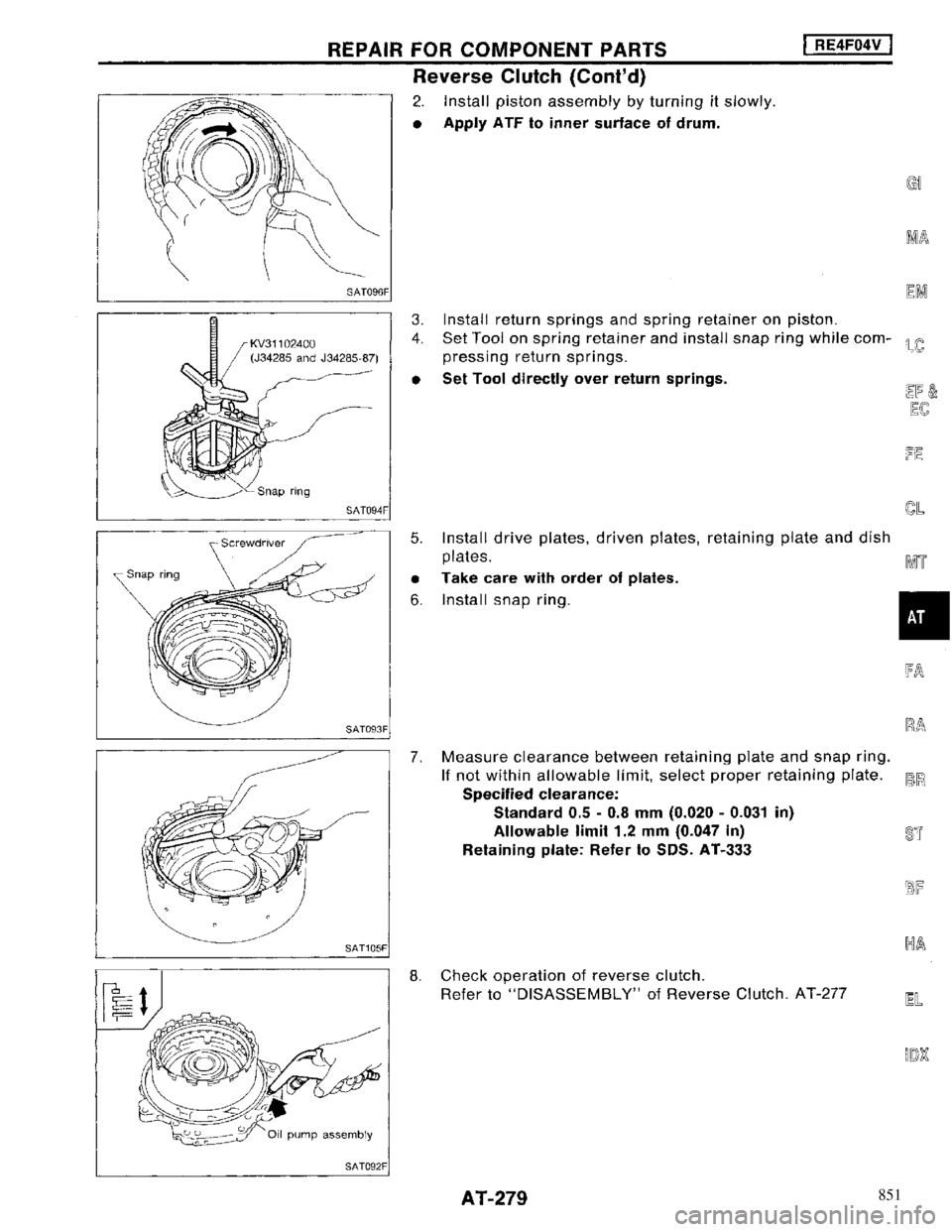 NISSAN MAXIMA 1994 A32 / 4.G Automatic Transaxle Workshop Manual 851 