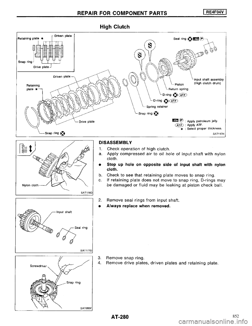 NISSAN MAXIMA 1994 A32 / 4.G Automatic Transaxle Workshop Manual 852 