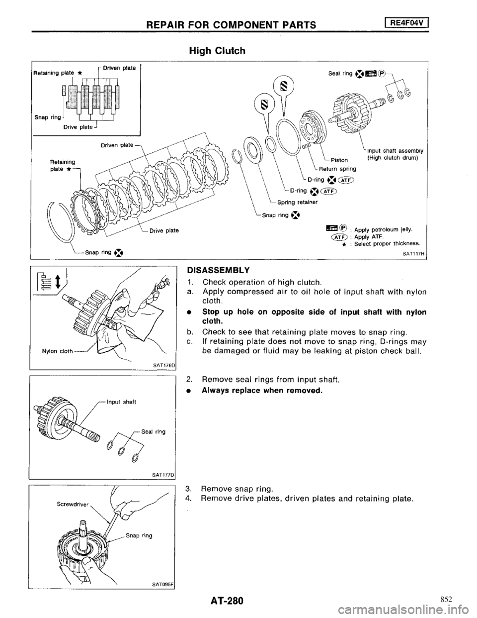 NISSAN MAXIMA 1994 A32 / 4.G Automatic Transaxle Workshop Manual 852 NISSAN MAXIMA 1994 A32 / 4.G Automatic Transaxle Workshop Manual 852