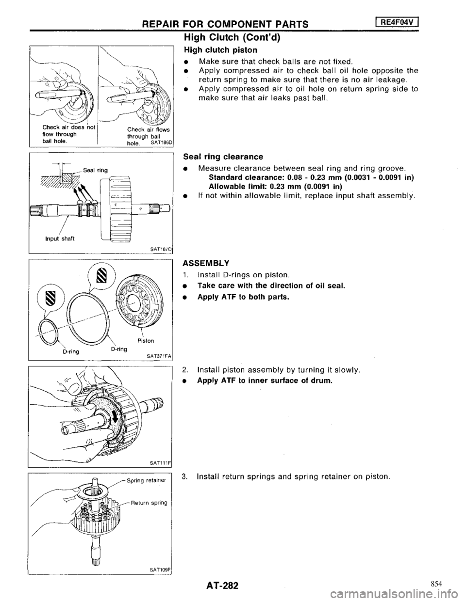 NISSAN MAXIMA 1994 A32 / 4.G Automatic Transaxle Workshop Manual 854 