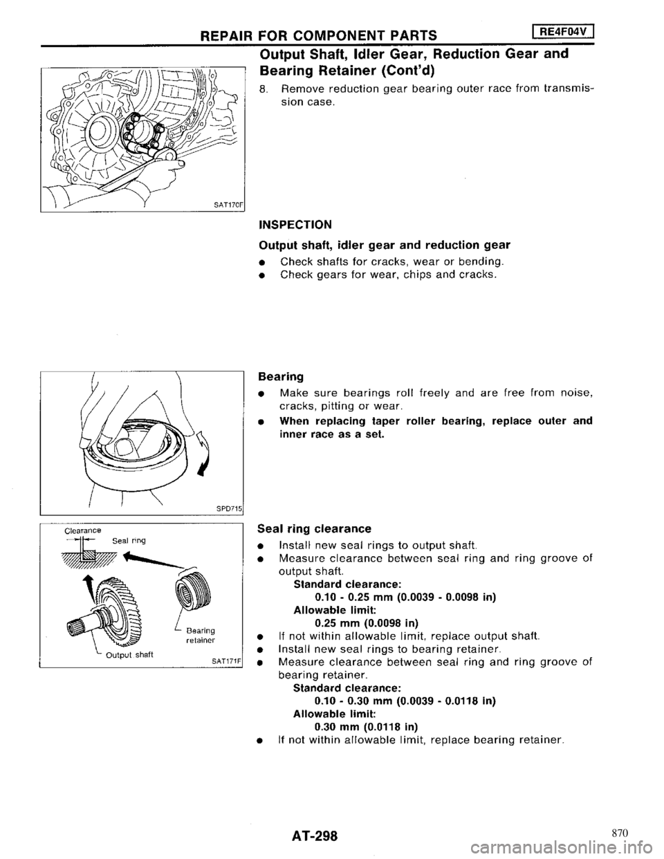 NISSAN MAXIMA 1994 A32 / 4.G Automatic Transaxle Workshop Manual 870 