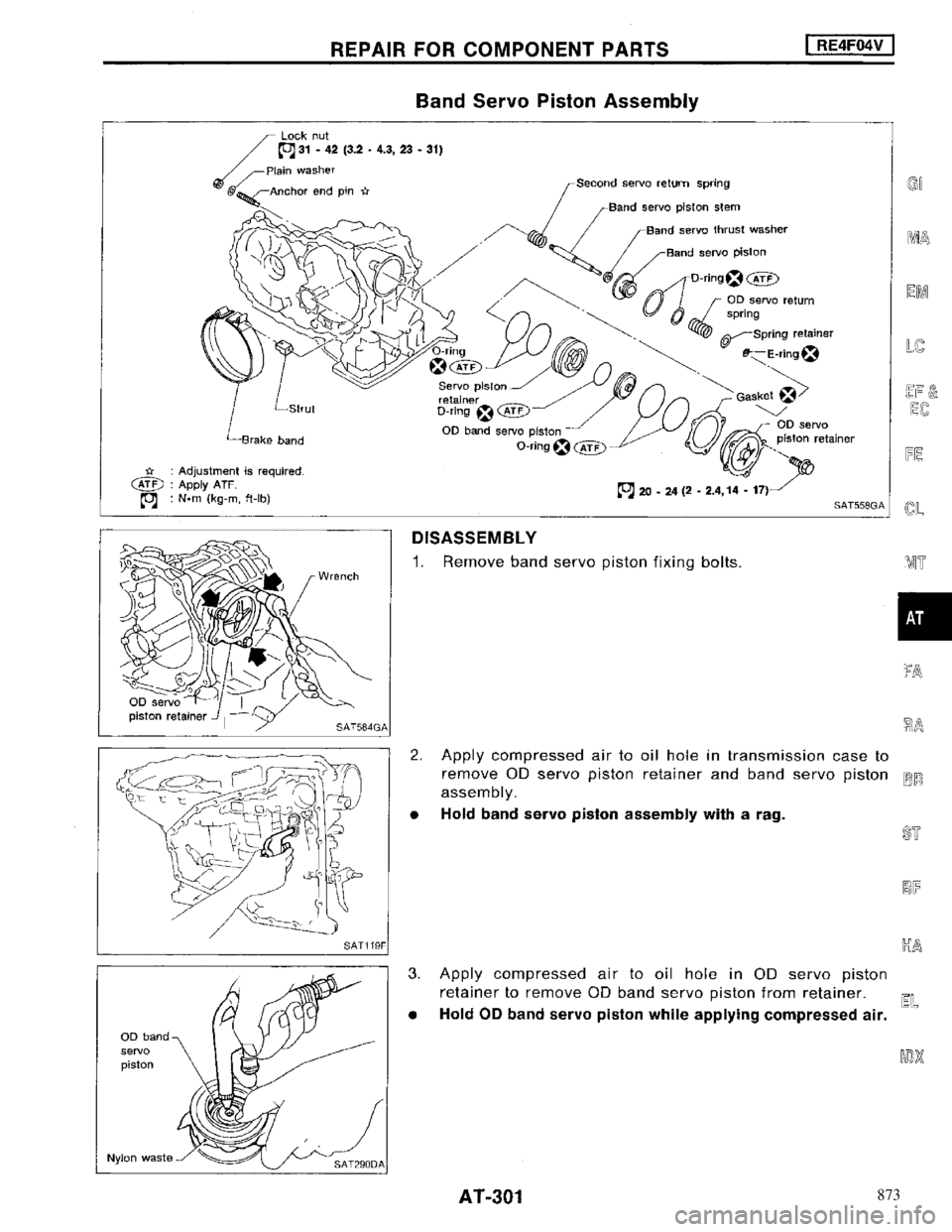 NISSAN MAXIMA 1994 A32 / 4.G Automatic Transaxle Workshop Manual 873 