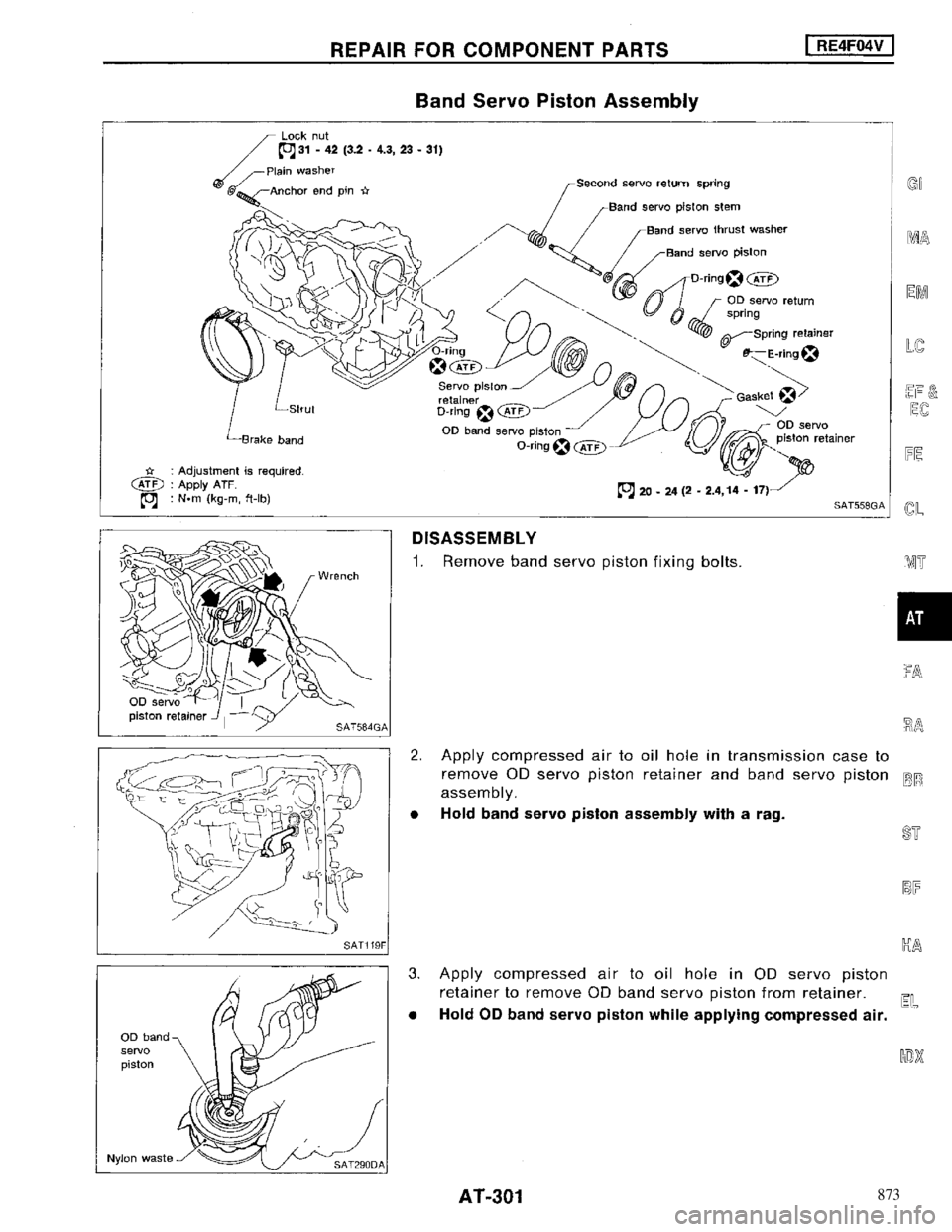NISSAN MAXIMA 1994 A32 / 4.G Automatic Transaxle Workshop Manual 873 NISSAN MAXIMA 1994 A32 / 4.G Automatic Transaxle Workshop Manual 873