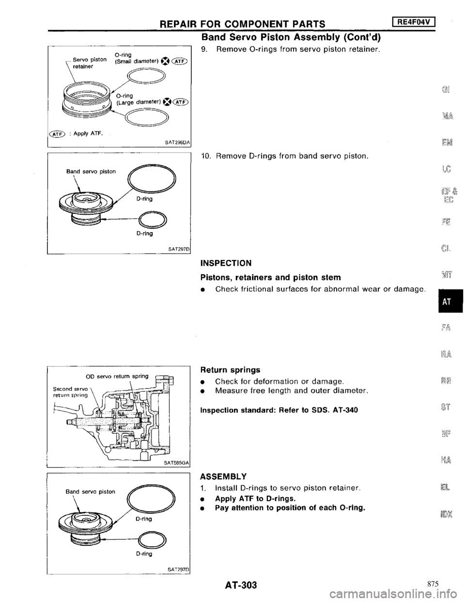 NISSAN MAXIMA 1994 A32 / 4.G Automatic Transaxle Workshop Manual 875 