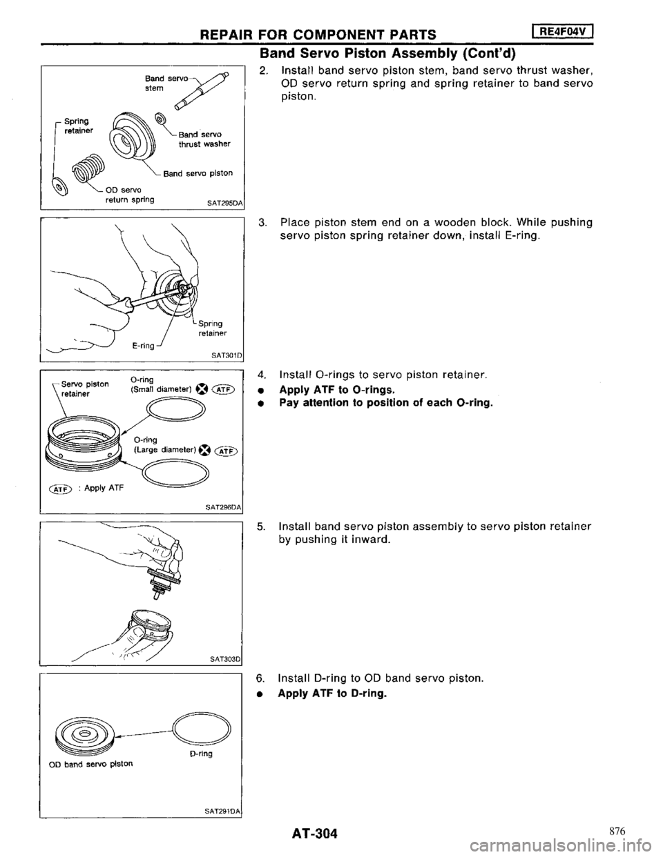 NISSAN MAXIMA 1994 A32 / 4.G Automatic Transaxle Workshop Manual 876 